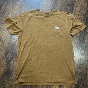 Mens Carhartt Iconic Short Sleeve Pocket T Shirt Brown Medium Loose Fit